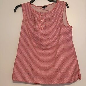 Talbots sleeveless  blouse in gray, orange & white Sz 12